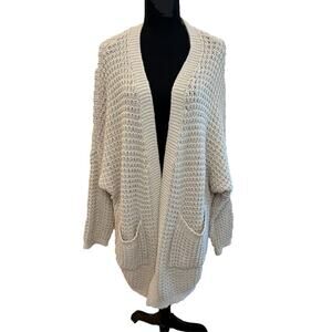 Button + Brim Open Cardigan Sweater Womens S/M Oversized Open Weave Cotton Heavy